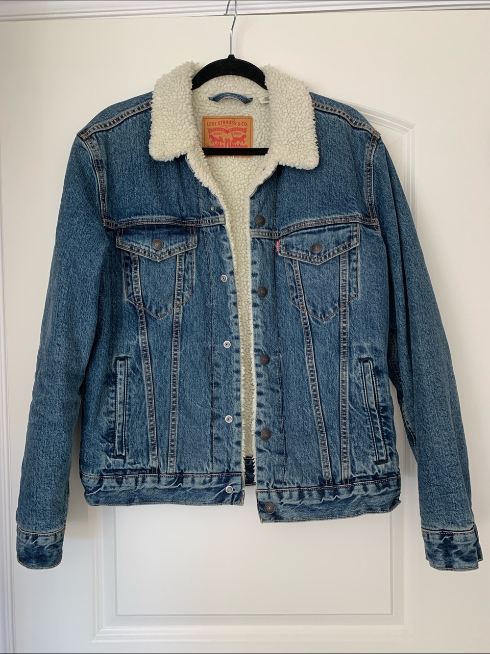 Levi's Blue Denim Jacket with White Sherpa Collar